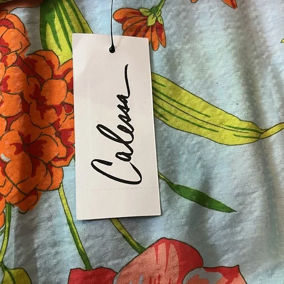 Calessa Top Blouse Floral Print Colorful Ruffle Sleeve Light Blue Orange 1X - Picture 5 of 5